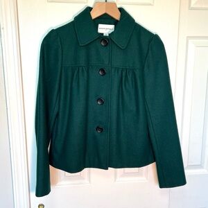 Banana Republic Green Wool Blend Pleated Cropped Peacoat Coat Retro Coquette